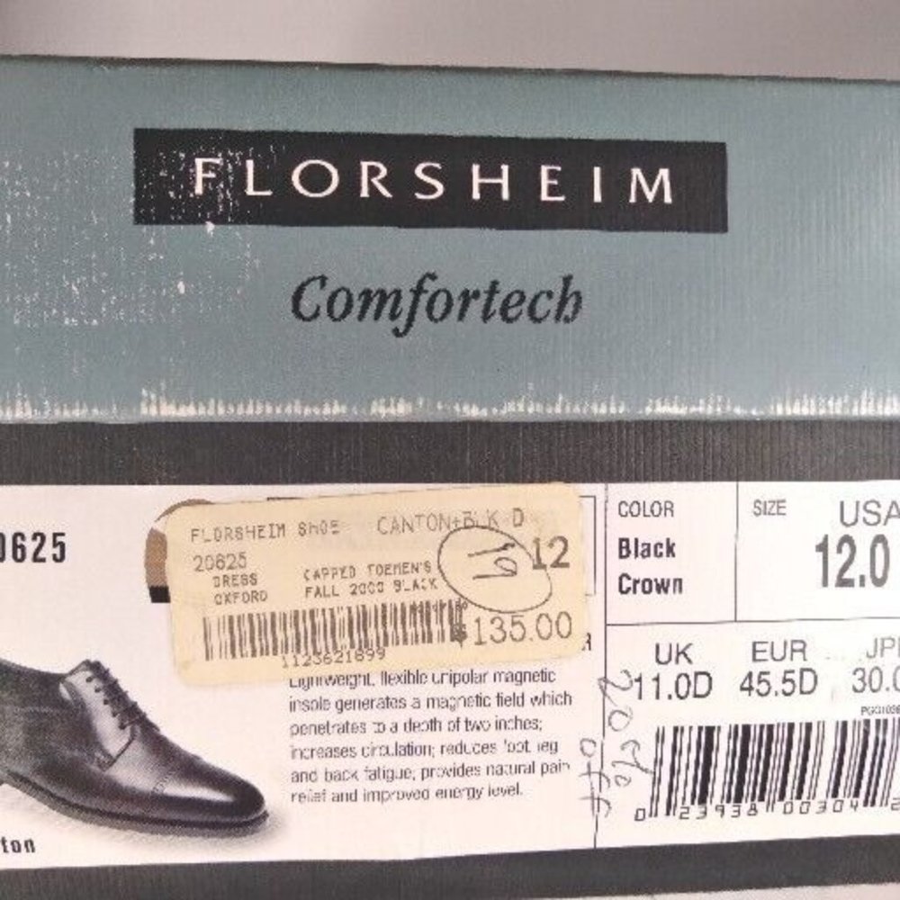 Florsheim‎ Mens Canton Black Cap Toe Oxfords Shoes 12 Medium (D) with Box - Picture 4 of 12